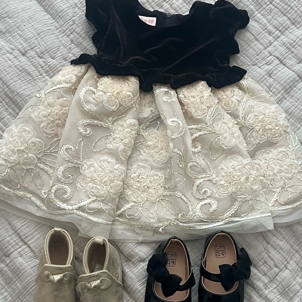 Adorable Black Velvet Baby Dress With Shoes